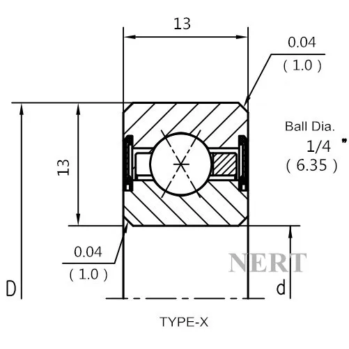 薄壁密封公制四點(diǎn)接觸球軸承（厚度13mm）剖面圖